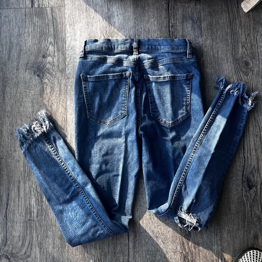 Free People Great Heights Frayed Skinny Jeans 25 Distressed Raw Fringe Hem - Picture 8 of 13